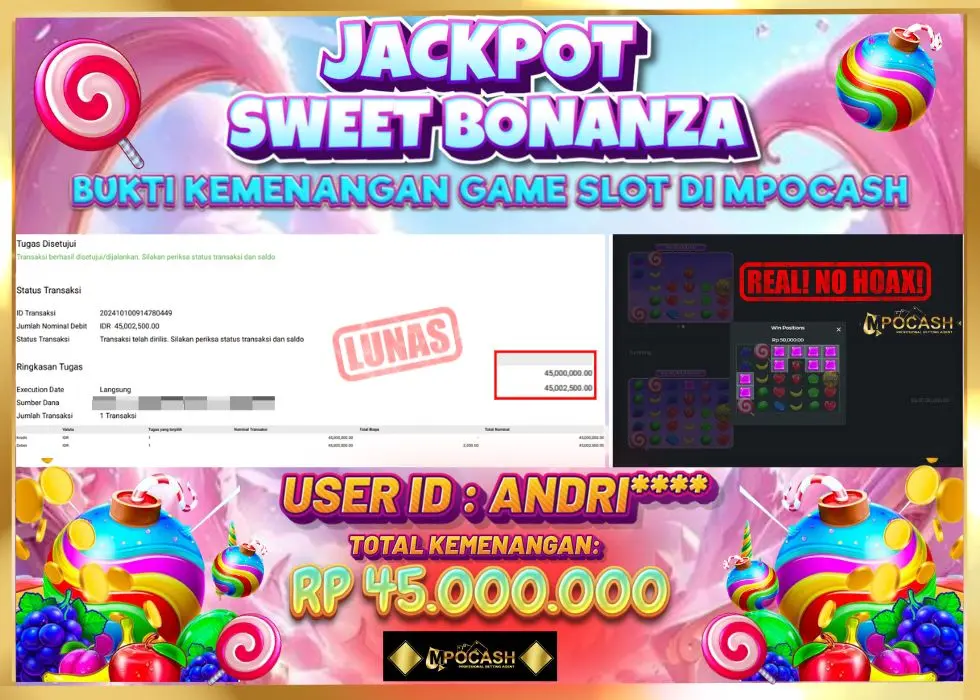 MPOCASH JACKPOT SLOT SWEET BONANZA Rp 45.000.000 - LUNAS!!!