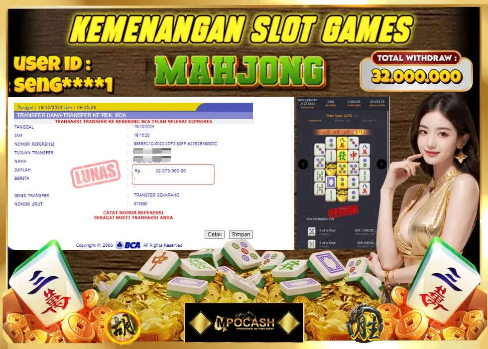 MPOCASH JACKPOT SLOT MAHJONG WAYS Rp 32.273.000 - LUNAS!!!