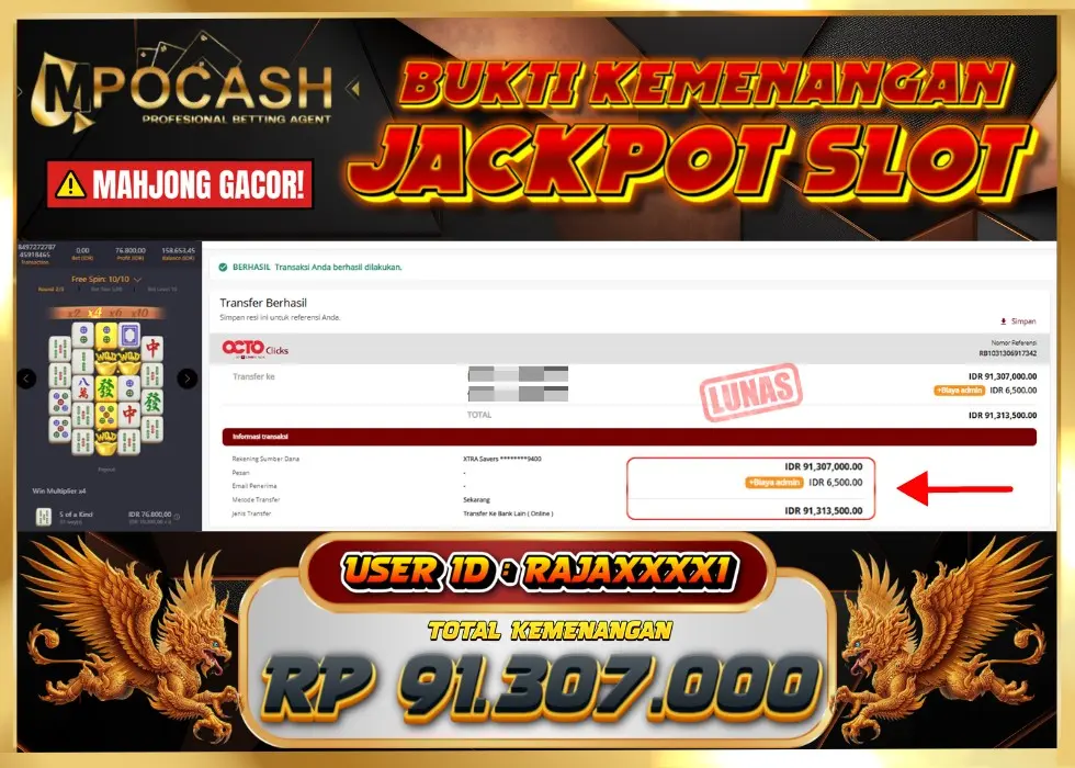 MPOCASH JACKPOT SLOT MAHJONG 2 Rp 91.307.000 - LUNAS!!!