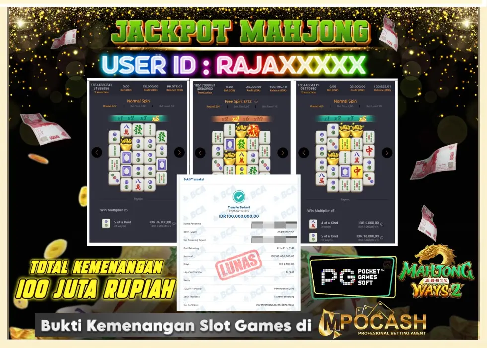 MPOCASH JACKPOT SLOT MAHJONG 2 Rp 100.000.000 - LUNAS!!!